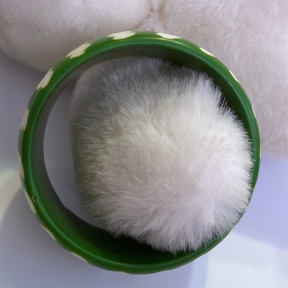 White & Green Wide Chunky Bangle Bracelet (Reminiscent of a Watermelon) - Picture 15 of 16